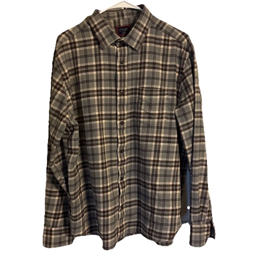 Untuckit Mens No Wrinkle Verduno Gray/brown Plaid Button Down  Xl 100% Cotton